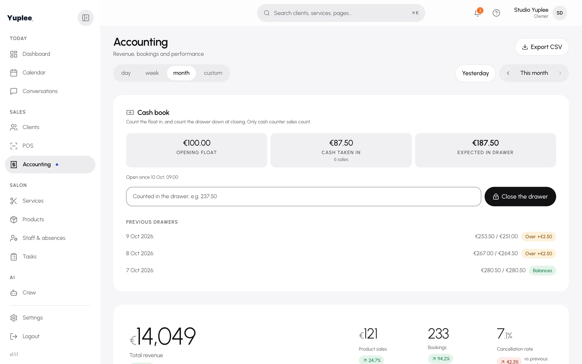 Accounting with cash book and revenue