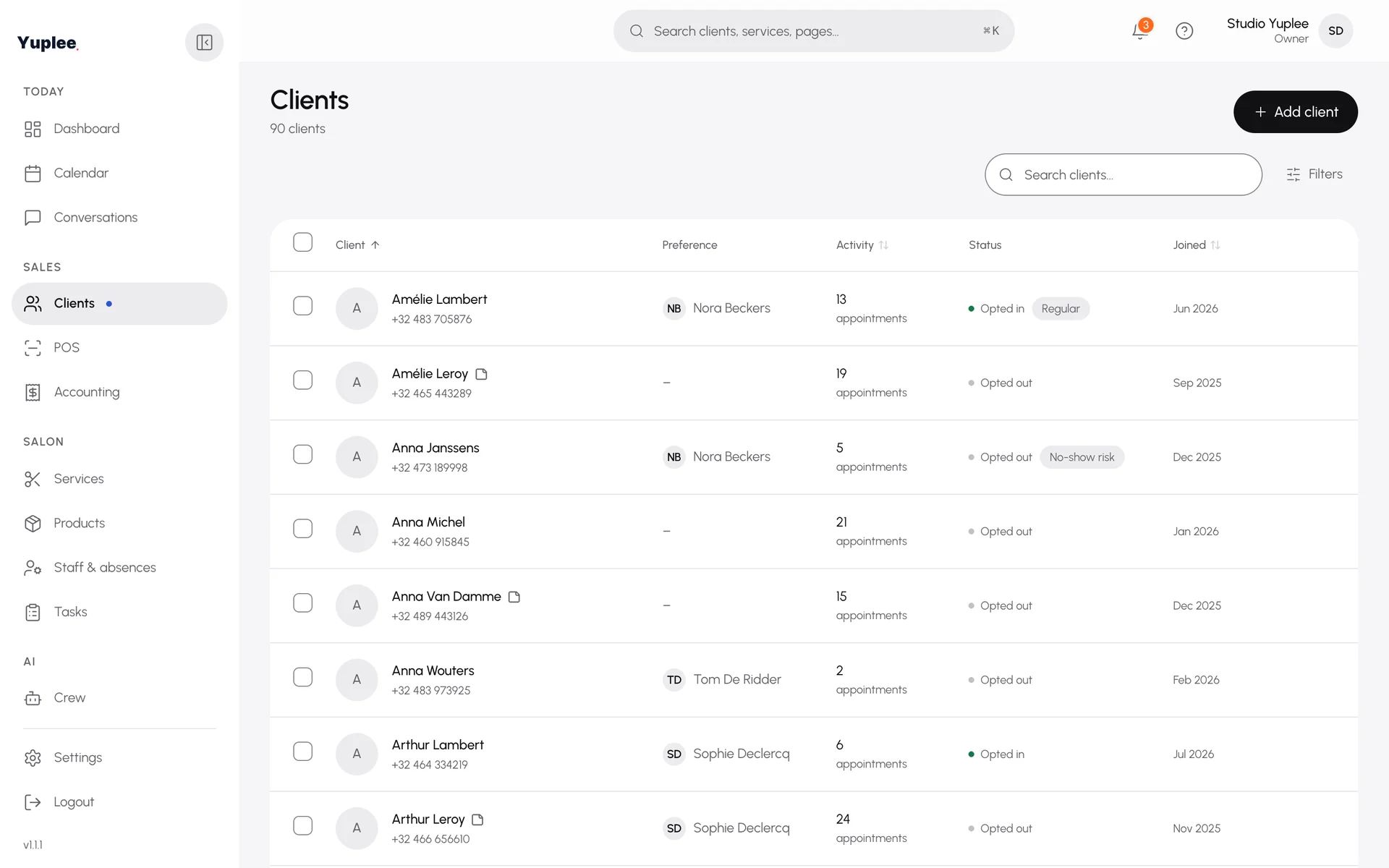 The client overview