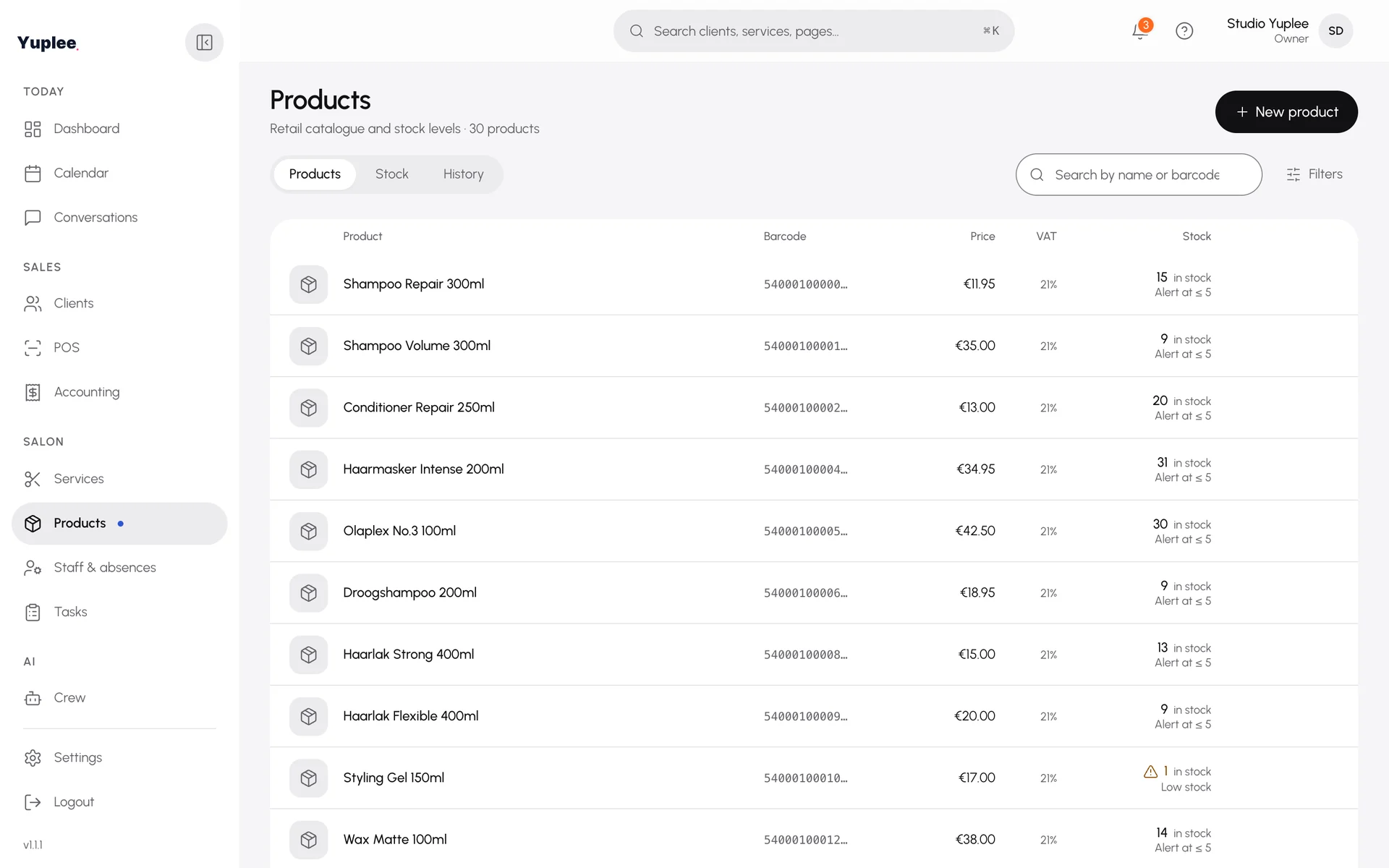 Products and stock
