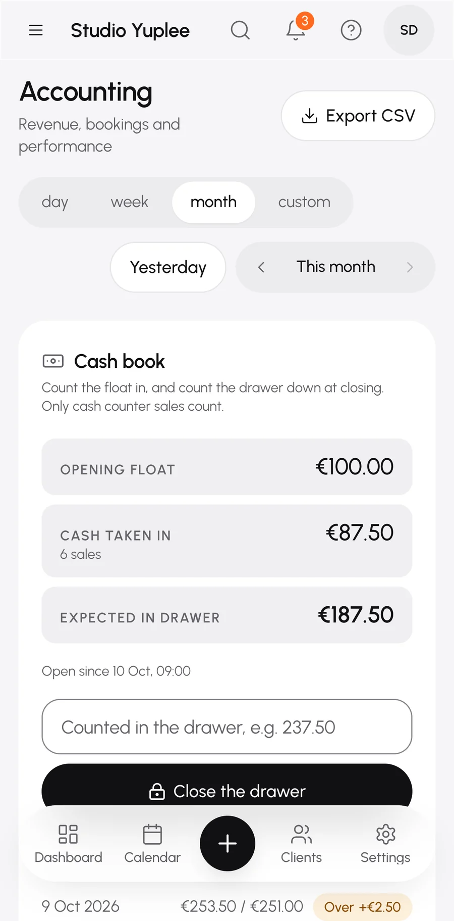 Accounting and cash book on a phone