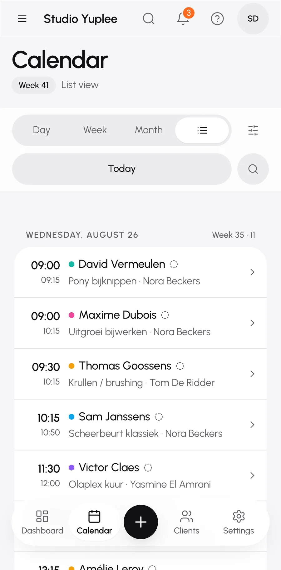 The calendar on a phone