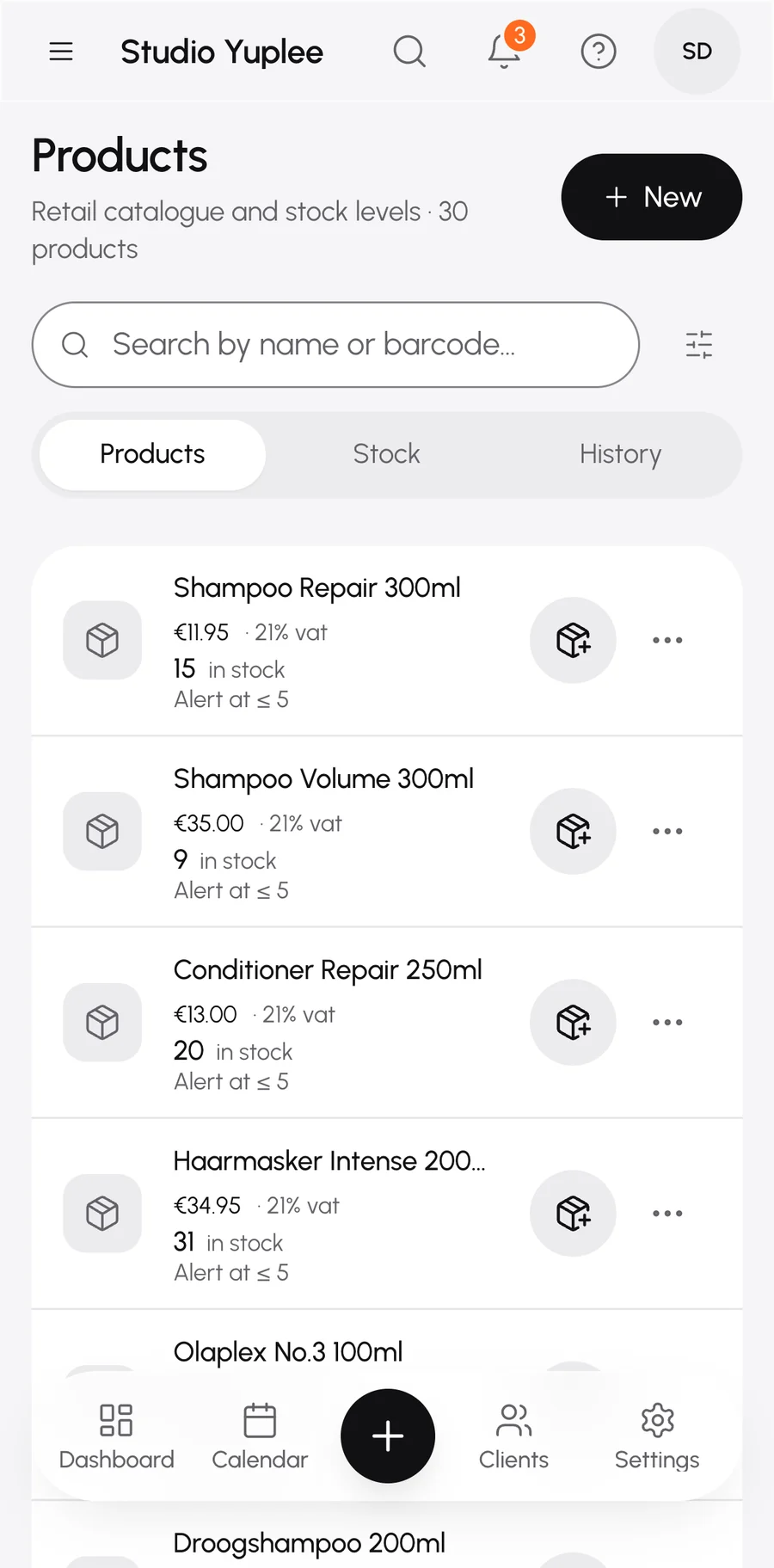 Products and stock on a phone