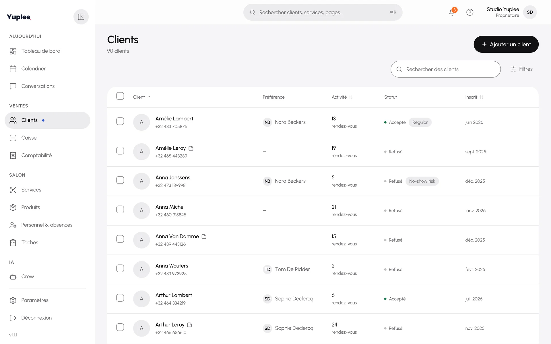 L'aperçu des clients