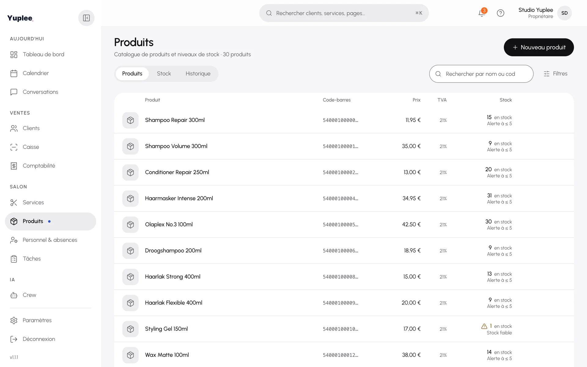 Produits et stock