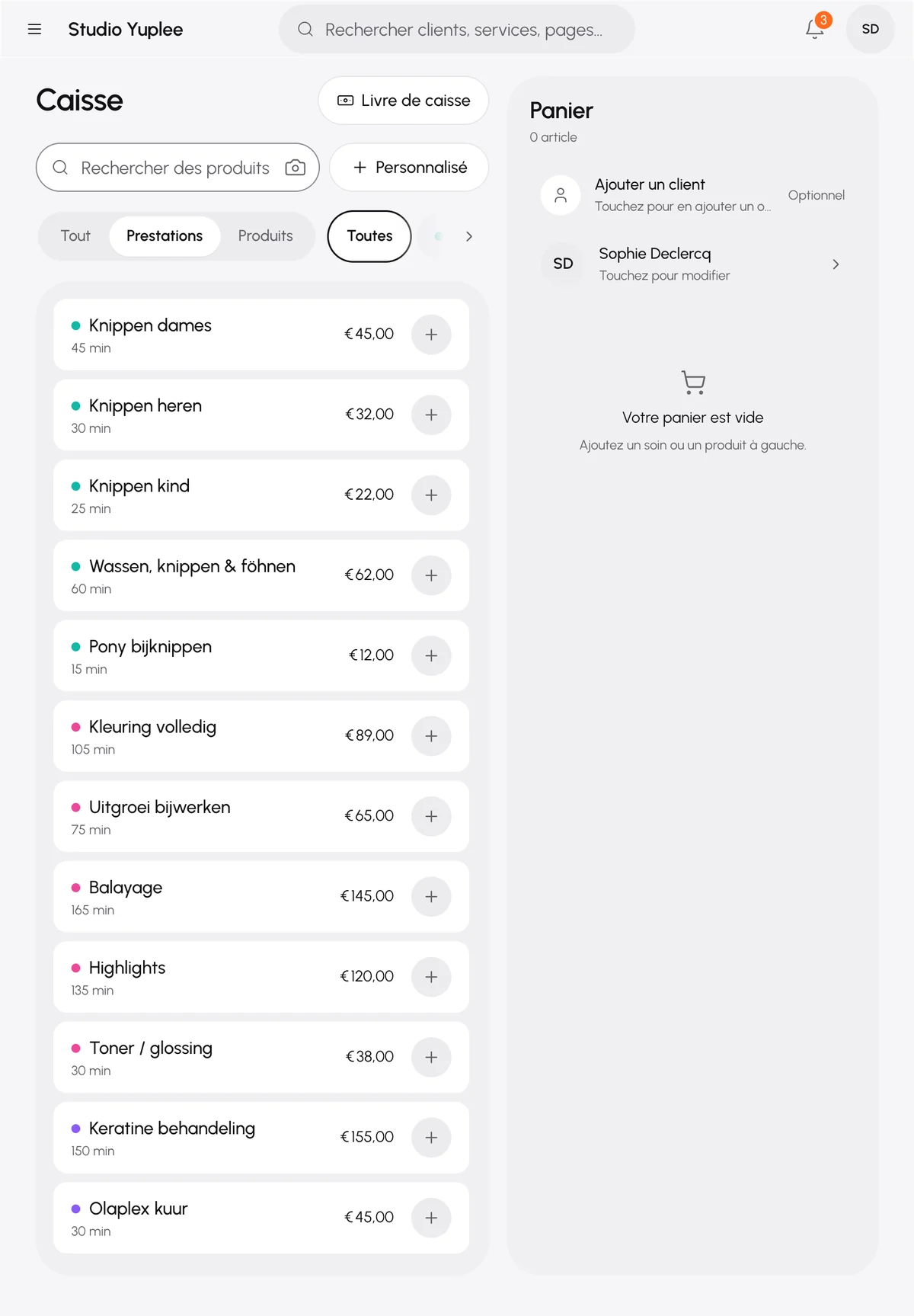 La caisse sur une tablette