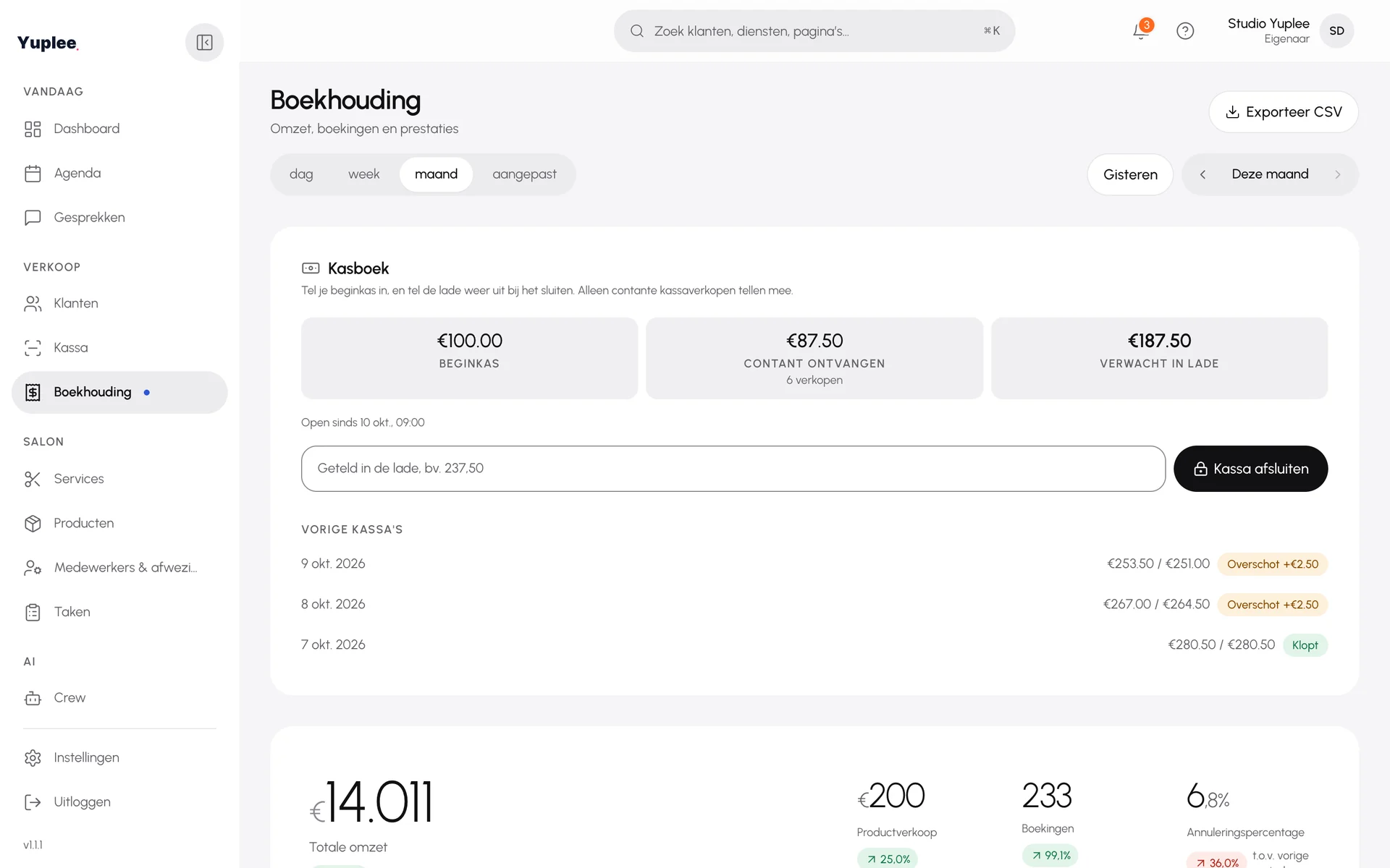 Boekhouding met kasboek en omzet