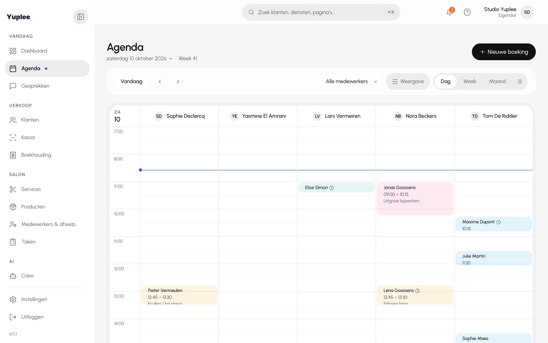De Yuplee-agenda met afspraken per medewerker