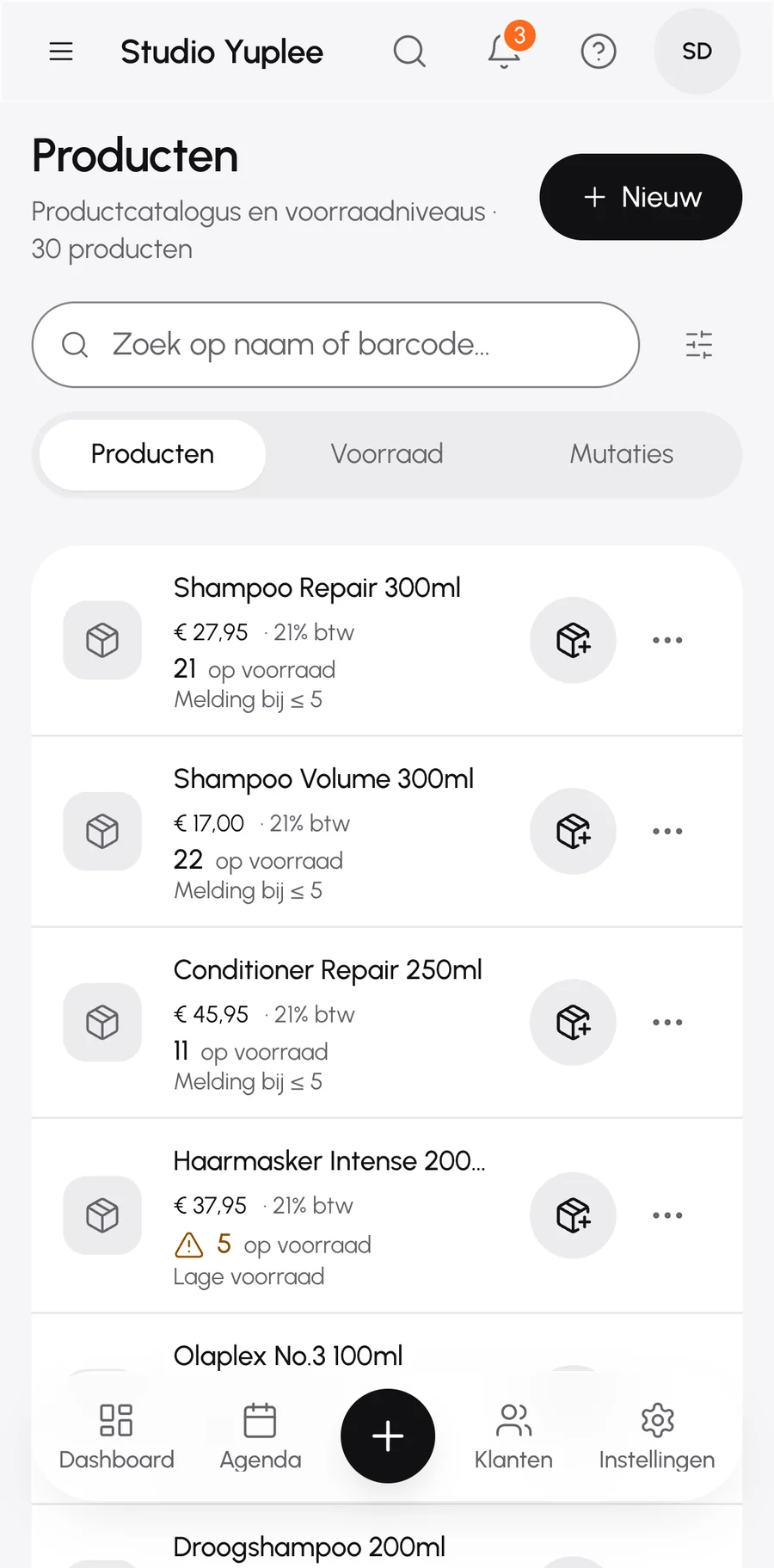 Producten en voorraad op een telefoon